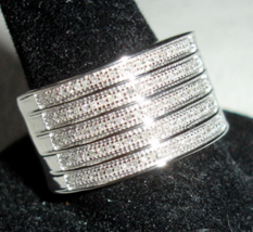 Sterling Silver Wide Band RING 5 Rows of Tiny Diamonds Size 7 Lenox India New - £36.36 GBP