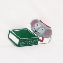 Mouse Sleeping in Matchbox Ornament Christmas 3&quot; Vintage Hand Painted Ceramic - £14.60 GBP