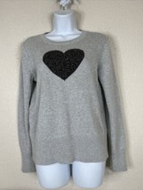 Gap Womens Size M Petite Gray Knit Heart Pullover Sweatshirt Long Sleeve - £6.28 GBP