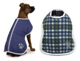 Navy Blue Dog Blanket Coat Waterproof Warm Plaid Fleece Lining Reflectiv... - £21.44 GBP+