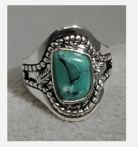 Silver Teal Crackle Stone Ring Size 6 7 8 9 - £32.06 GBP
