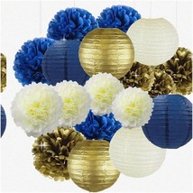 Navy Gold Bloom Party Pack - 8 &amp; 10 inch Tissue Pom Poms, Flowers, Honeycombs &amp; - $46.52