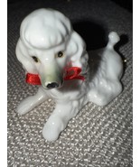 Vtg Bone China POODLE DOG Figurine 3&quot; With Red Bow Ornament - €17,07 EUR
