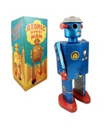 ATOMIC MAN ROBOT 11.5&quot; Large Blue Wind Up Tin Toy Collectible Saint John... - £29.53 GBP