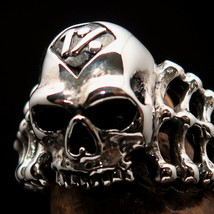 Excellent crafted Men&#39;s Outlaw Biker Ring Skull and Bones 1% Sterling Silver 925 - £42.47 GBP
