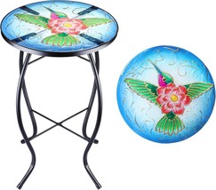 Glass Top Accent Table Hummingbird Flower Patio Porch Deck Plant Stand F... - €30,45 EUR
