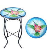 Glass Top Accent Table Hummingbird Flower Patio Porch Deck Plant Stand F... - $48.51 CAD