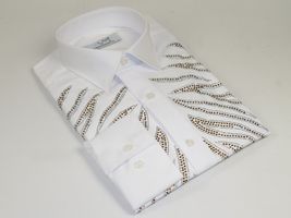 Men CEREMONIA Turkey Shirt 100% Cotton Fancy Rhine Stone #Roma 13 White Slim Fit image 4
