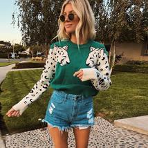 Leopard Pattern Long Sleeve Knitted Pullover Sweater - £11.30 GBP