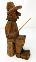 Southern Fisherman Carved Statue Figurine American 1950s Tree Stump Stand - $28.45