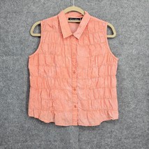 Vintage Giselle Apparel Womans Blouse Medium Peach Sleeveless Embroidered Shirt - $12.07