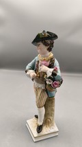 1900s Antique German KPM Berlin Porcelain Figurine Boy With Flower Basket 6&quot; - £223.51 GBP