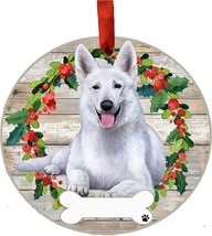 German Shepherd Dog Wreath Ornament Personalizable Christmas Holiday Decoration - £11.46 GBP