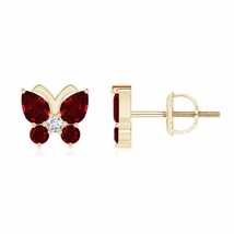 Ruby Pear-Shaped Stud Earrings For Women with Diamond in 14K Gold (AAAA, 4x3MM) - £512.54 GBP