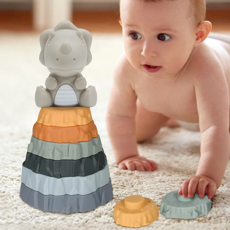 Montessori Silicone Blocks Toy for Toddler 0 12 Months Newborn Baby Birth - £17.39 GBP
