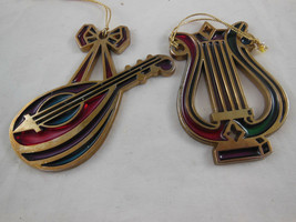 Avon SNOW FANTASY Jewel Tone LYRE Stained Glass Ornaments  aprox 3&quot; 1984 - £5.44 GBP