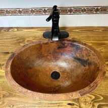 19&quot; Oval Copper Bathroom Sink in Natural Patina with Grid Drain - £144.19 GBP
