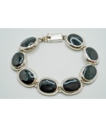 Vintage Sterling Silver Onyx Chain Bracelet 7.75&quot; x 16mm - €93,92 EUR