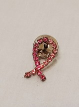 Vintage Pink Rhinestone Prong-set Ribbon Silver Tone 3/4&quot; Lapel Pin Awareness - £11.84 GBP