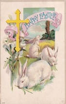 Happy Easter White Bunnies and Lily Cross Postcard E12 - $5.99