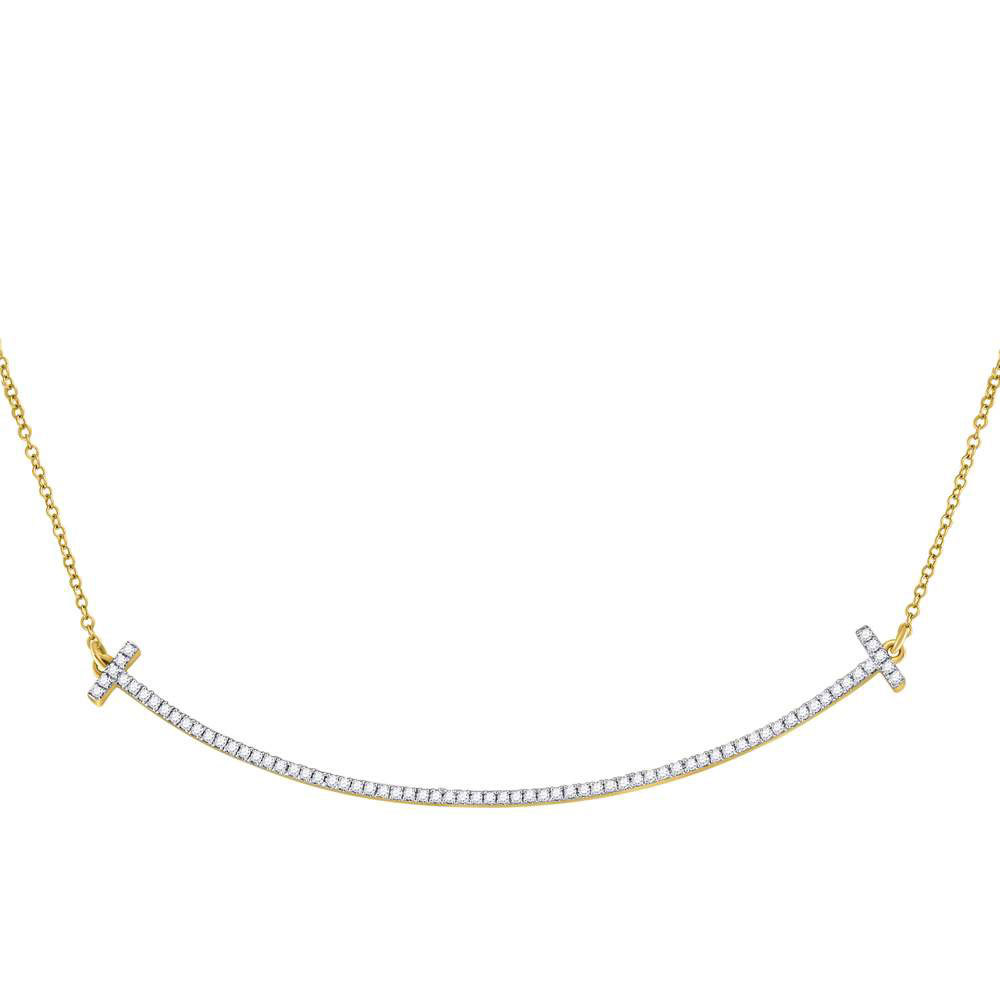 Primary image for 10kt Yellow Gold Womens Round Diamond Curved Bar Necklace 1/3 Cttw
