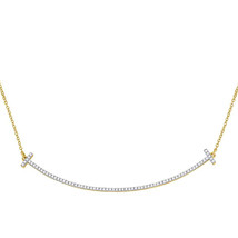 10kt Yellow Gold Womens Round Diamond Curved Bar Necklace 1/3 Cttw - £350.69 GBP