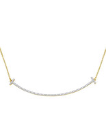 10kt Yellow Gold Womens Round Diamond Curved Bar Necklace 1/3 Cttw - £360.02 GBP
