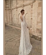 White Floral Stretch Lace Long Sleeve Transparent V Neck Long Materity Gown - $107.95