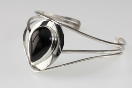 Navajo Sterling Silver Onyx Cuff Bracelet Gorgeous - £86.28 GBP
