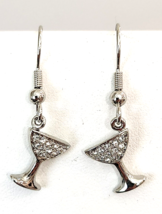 Silver Tone Clear Crystal Martini Earnings Summer Dangles by Casa D&#39;Oro of Italy - £6.24 GBP