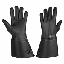 Men&#39;s Gauntlet Thermal Lined Leather Gloves w Snap Wrist &amp; Cuff Biker Gl... - £23.89 GBP