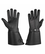 Men&#39;s Gauntlet Thermal Lined Leather Gloves w Snap Wrist &amp; Cuff Biker Gl... - £23.59 GBP