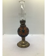 Vintage Amber Glass Oil Lamp with Brass Colored Base - $40.34