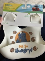 NEW Sesame Street Cookie Monster Silicone Scoop Baby Bib-Adjustable Closure - $14.01