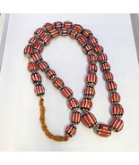 Venetian Inspired Glass Beads 11-14mm Red and white Chevron Beads Necklace - $41.40