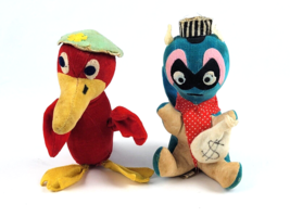 Vintage Felt plush animals blue Squirrel Bank Robber &amp; Pelican w/ hat Ja... - £16.35 GBP