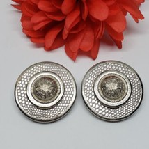 Large Round Textured Faux Snake Leather Silver Tone Pierced Earrings - £7.70 GBP