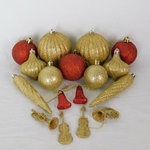 Lot of 17 Red &amp; Gold Glitter Plastic Christmas Ornaments Ball Icicle Ins... - £11.42 GBP