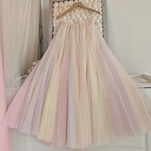 A-line Rainbow Tulle Midi Skirts Women Summer Custom Pastel Fluffy Tulle Skirt - £68.73 GBP