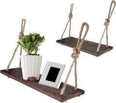Yankario Rope Hanging Floating Shelves, Rustic Wood Wall Decor Swing, Pack Of 2. - £27.04 GBP