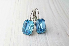 4Ct Emerald Cut Aquamarine Pretty Exclusive Drop Earrings 14K White Gold Finish - £74.71 GBP