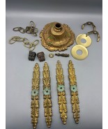 Antique Brass Metal Chandelier Parts Leaf Detailing Flower Accents - $34.74