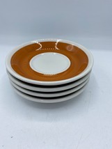 Shenango China Restaurant Ware Form Set of 4 Saucers 4 7/8&quot; White Burnt Orange - $9.89