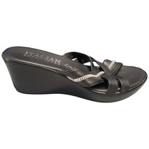 Italian Shoemakers Wedge Sandals Women&#39;s Size 7 Black Rhinestone Comfort... - $27.73