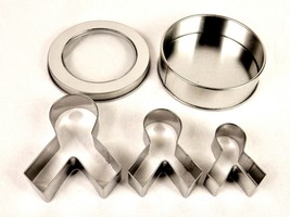 Support Ribbon Cookie Cutters, Set of 3 Sizes, Slip Cover Storage Tin PLT#1/5 - £6.22 GBP