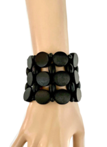 2.3/8 Wide Black Lightweight Statement Stretchable Wooden Wood Beads Bracelet - £12.90 GBP