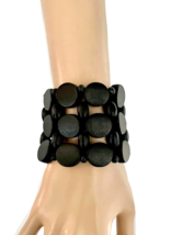 2.3/8 Wide Black Lightweight Statement Stretchable Wooden Wood Beads Bra... - £12.75 GBP