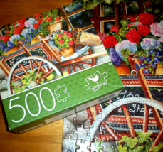 Jigsaw Puzzle 500 Pieces Floral Baskets Pushcart Flower Shop Window Complete - $11.87