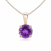 ANGARA Natural Round Amethyst Pendant Necklace in 14K Rose Gold (AAA, 0.... - $363.72