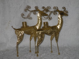  Metallic Gold Reindeer Candlestick Candle Holders Pair Holiday Decor - £11.95 GBP